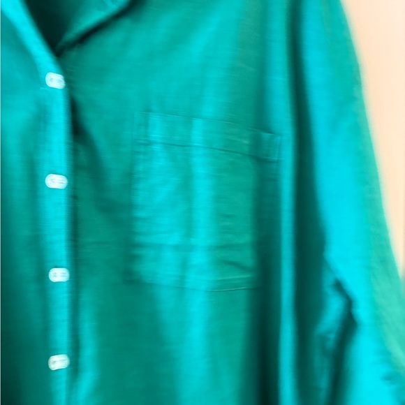 Maeve AnthropologieBennet  Green Button Down Blouse Oversized Pocket Top SZ L - Picture 7 of 15